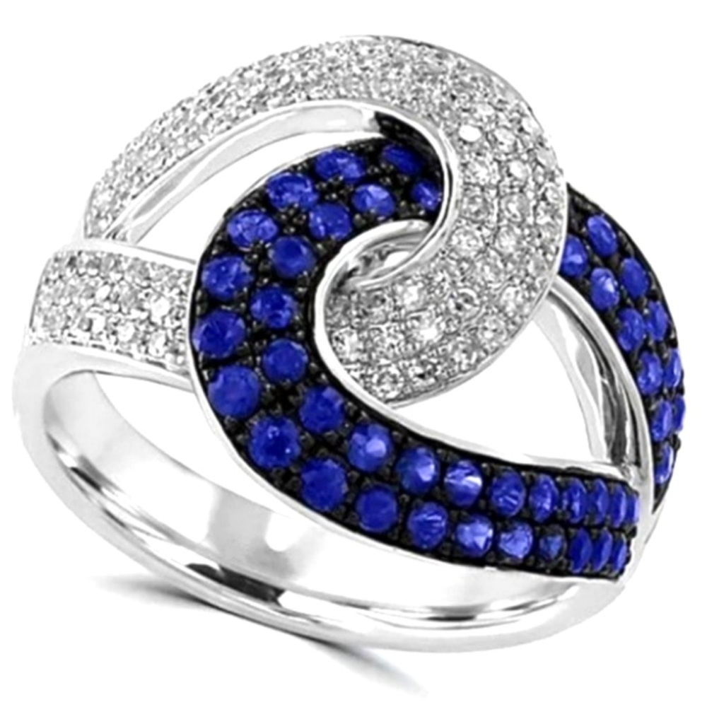New 925 Silver Blue & White Round Zircons Ring